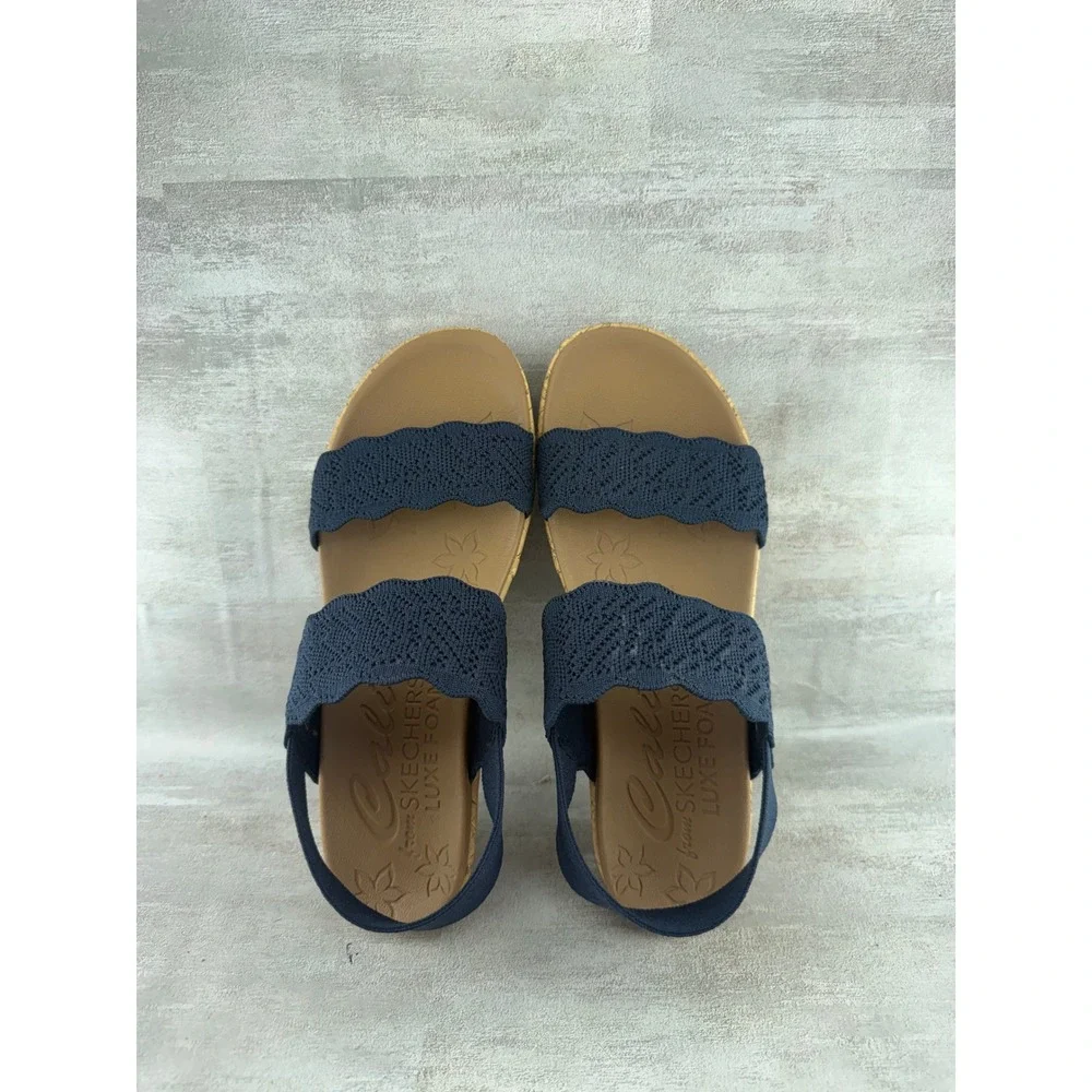 Skechers Cali Beverlee Tiger Posse Navy Blue Wedge Sandals 119591 Women Sz 7